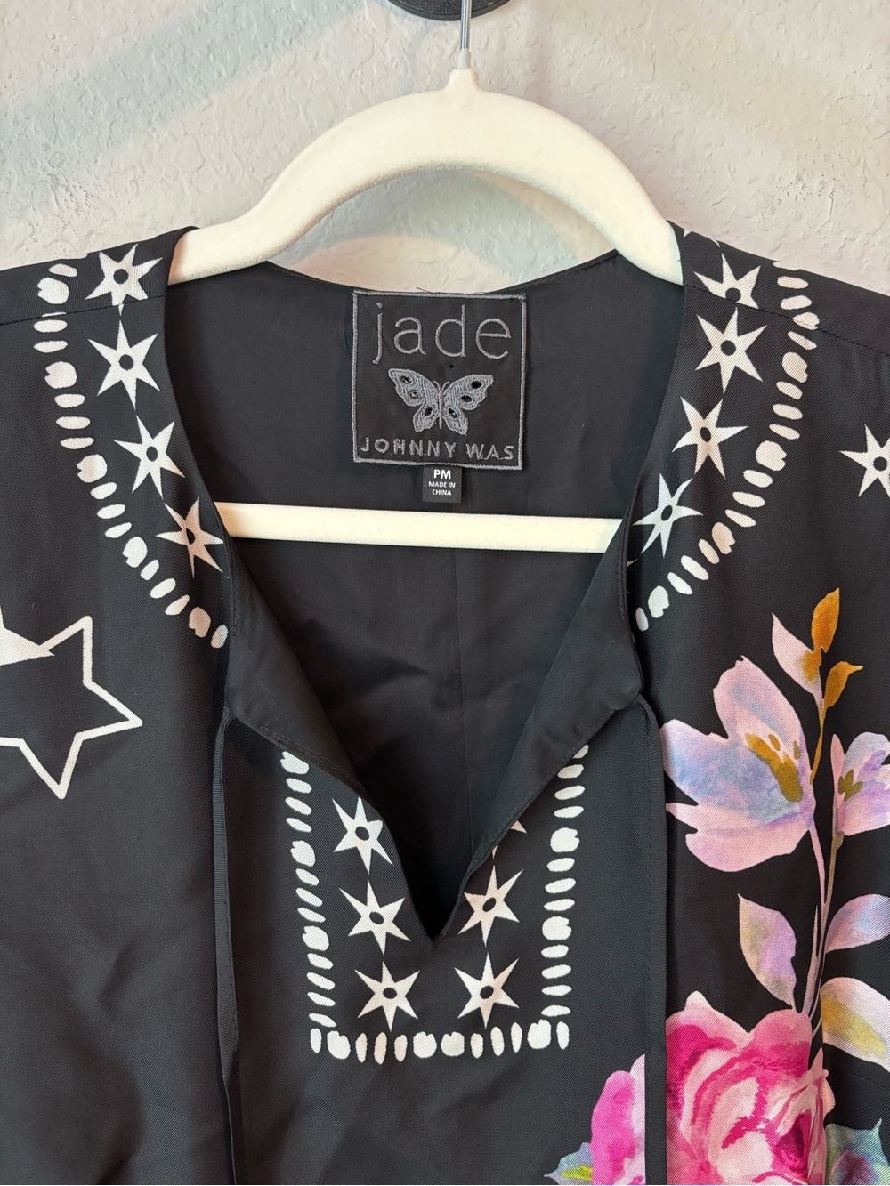 Johnny Was Jade Hailee Western Kasumi Black Floral Silk Flounce Shift Dress - Picture 7 of 9